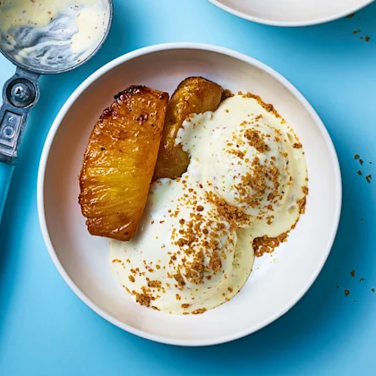 Brown Butter Roasted Pineapple with No-churn Bourbon Ice cream