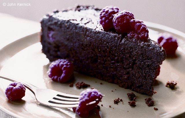 Gooey Chocolate Cake with Raspberries