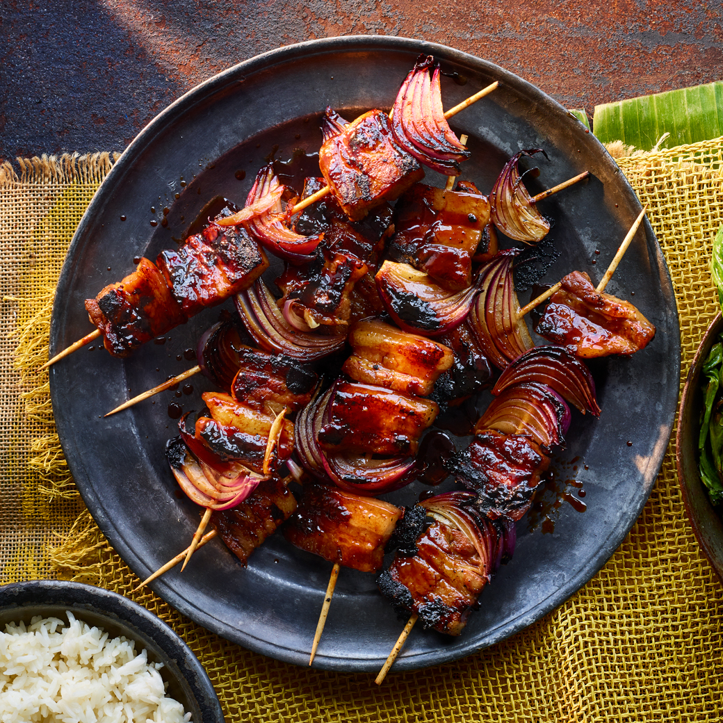 Pork Belly Skewers with Adobo Glaze
