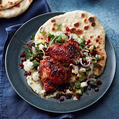 Pomegranate Molasses-Glazed Chicken with Fast Flatbreads