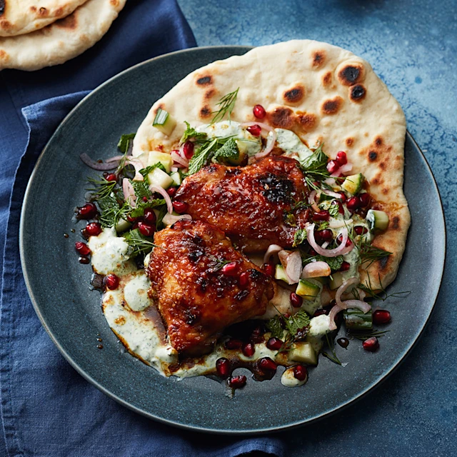 Pomegranate Molasses-Glazed Chicken with Fast Flatbreads