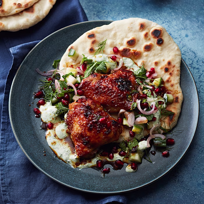 Pomegranate Molasses-Glazed Chicken with Fast Flatbreads