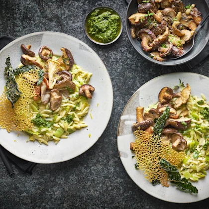 Wild Mushroom Orzo with Basil Pesto
