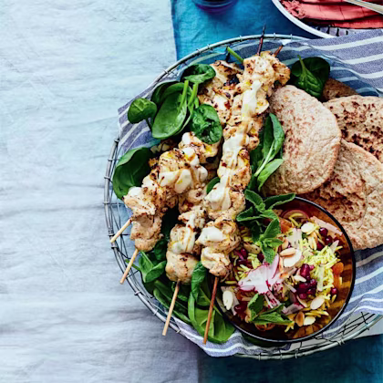 Chicken Kebabs with Pomegranate Rice