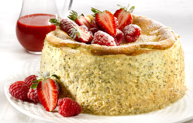 Lemon Poppy Seed Cheesecake with Berry Purée