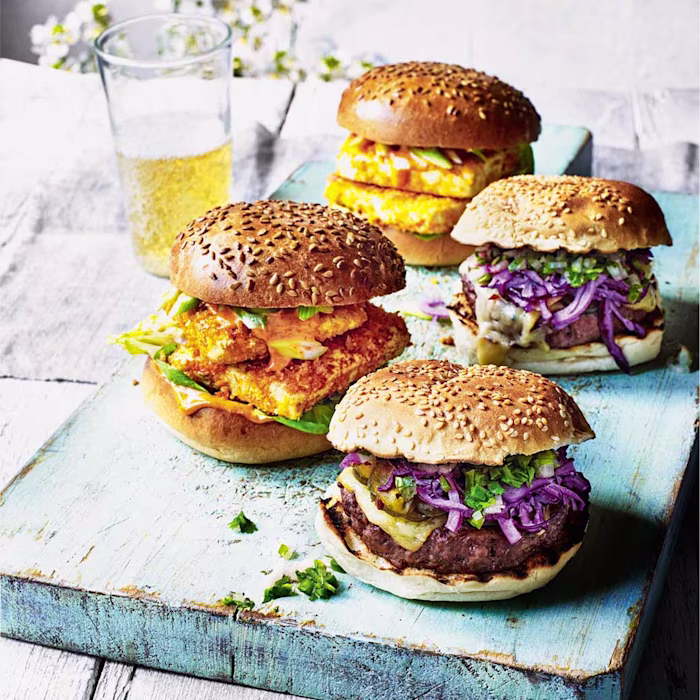 Breaded Tofu Burger with Sriracha Mayo, Lettuce & Spring Onion