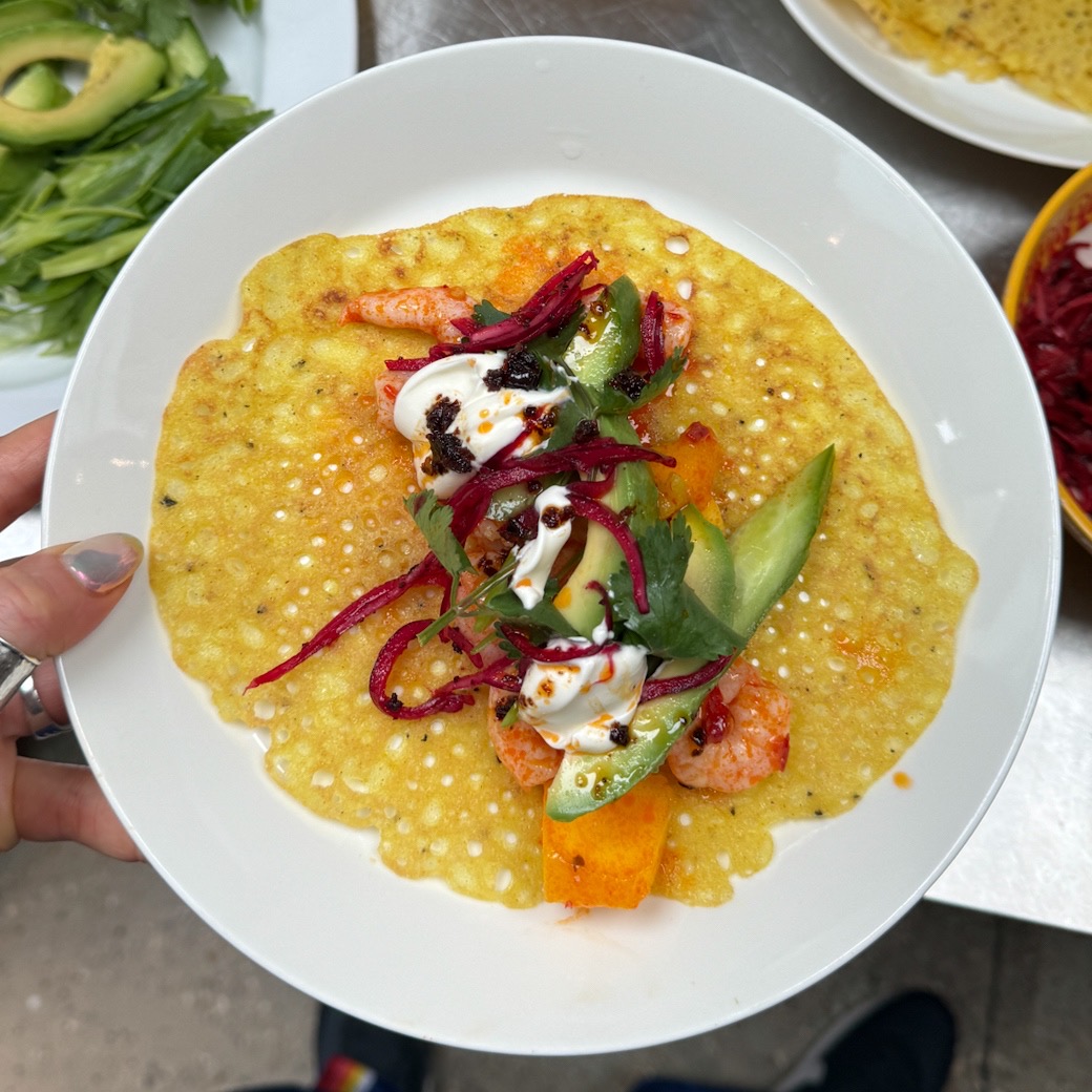 Mango Prawn Pancakes