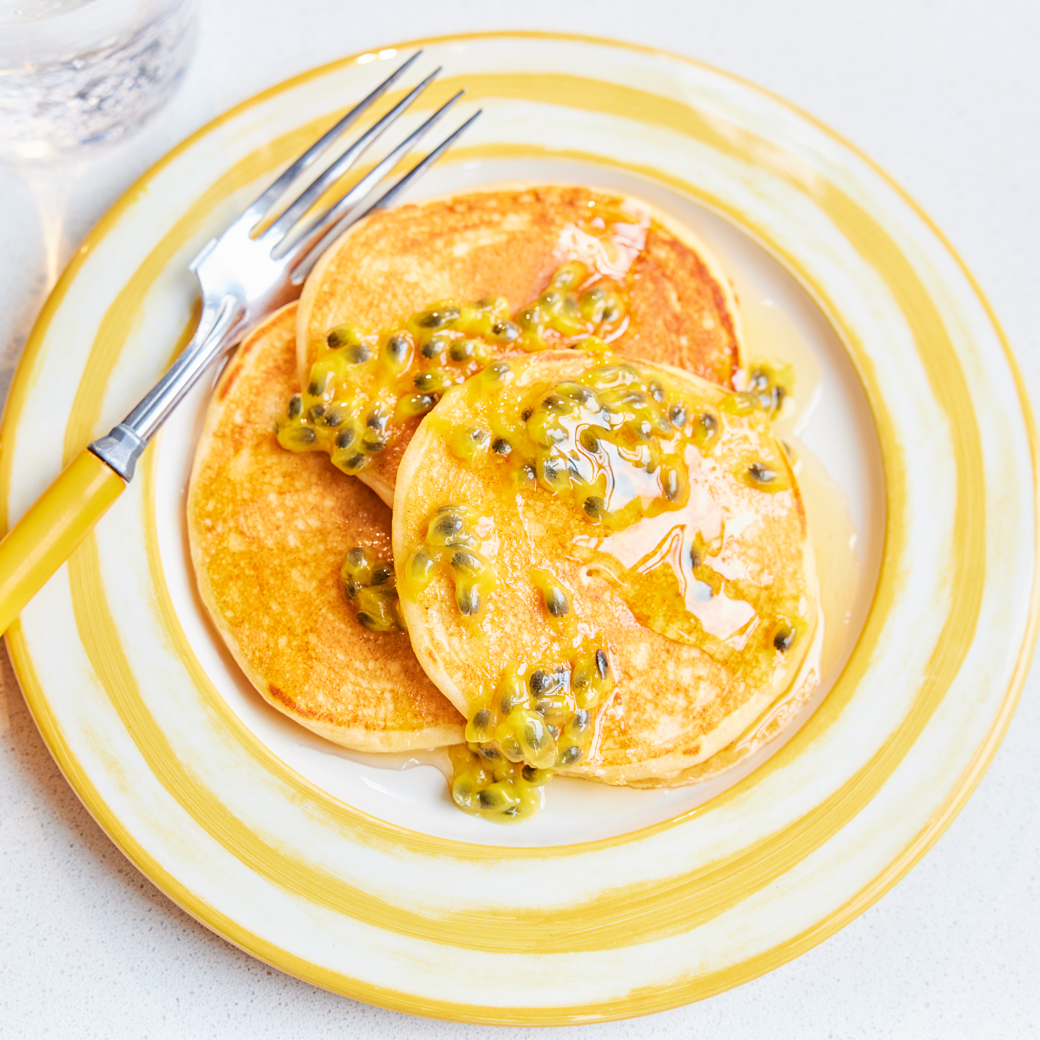 Honey Ricotta Hotcakes with Passion Fruit