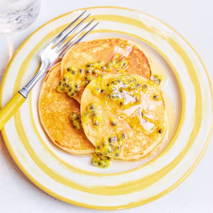 Honey Ricotta Hotcakes with Passion Fruit