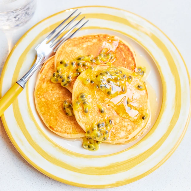 Honey Ricotta Hotcakes with Passion Fruit