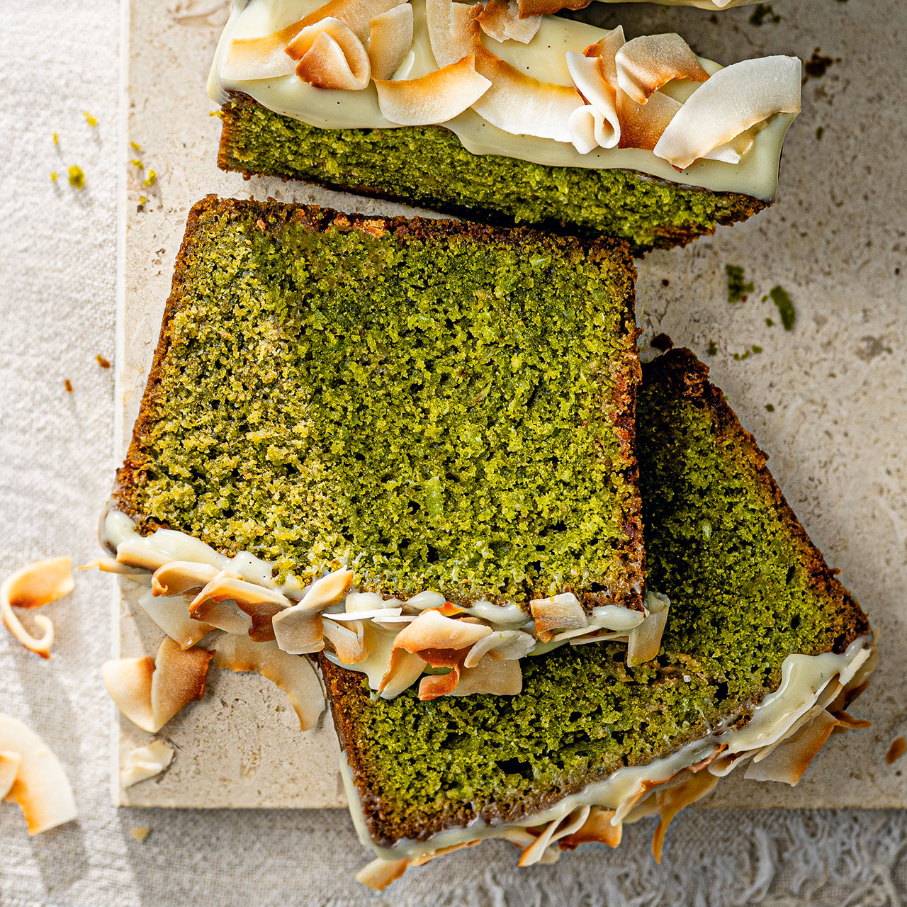 Matcha, Coconut and White Choc Loaf 
