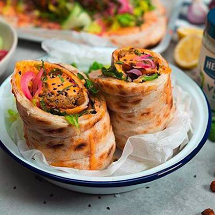 Falafel Flatbread Wraps with a Vegan Mayo Dressing