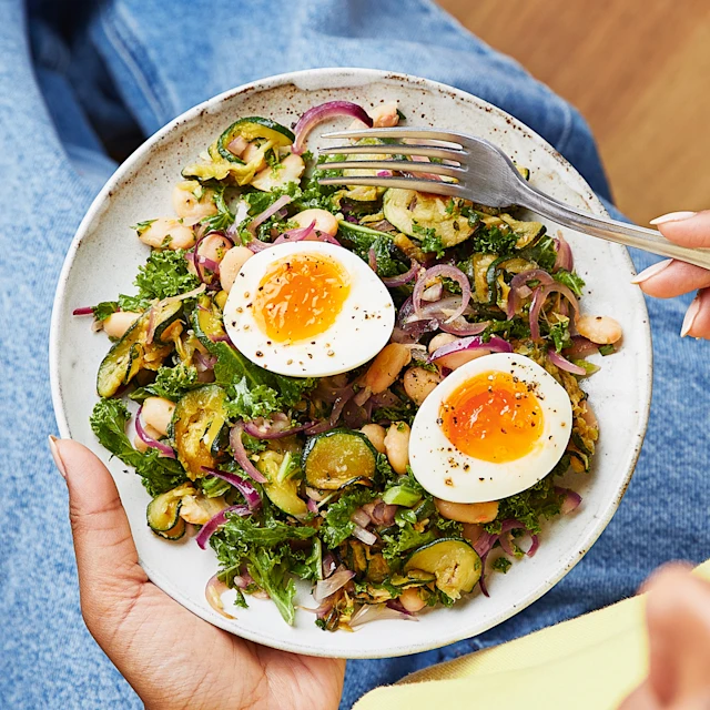 Warm Courgette, White Bean and Kale Salad