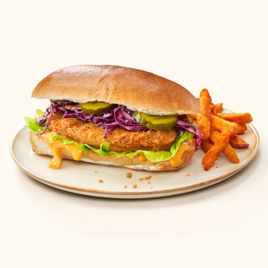 Air Fryer Crispy Southern Fried Chicken Burger with Sweet Potato Fries