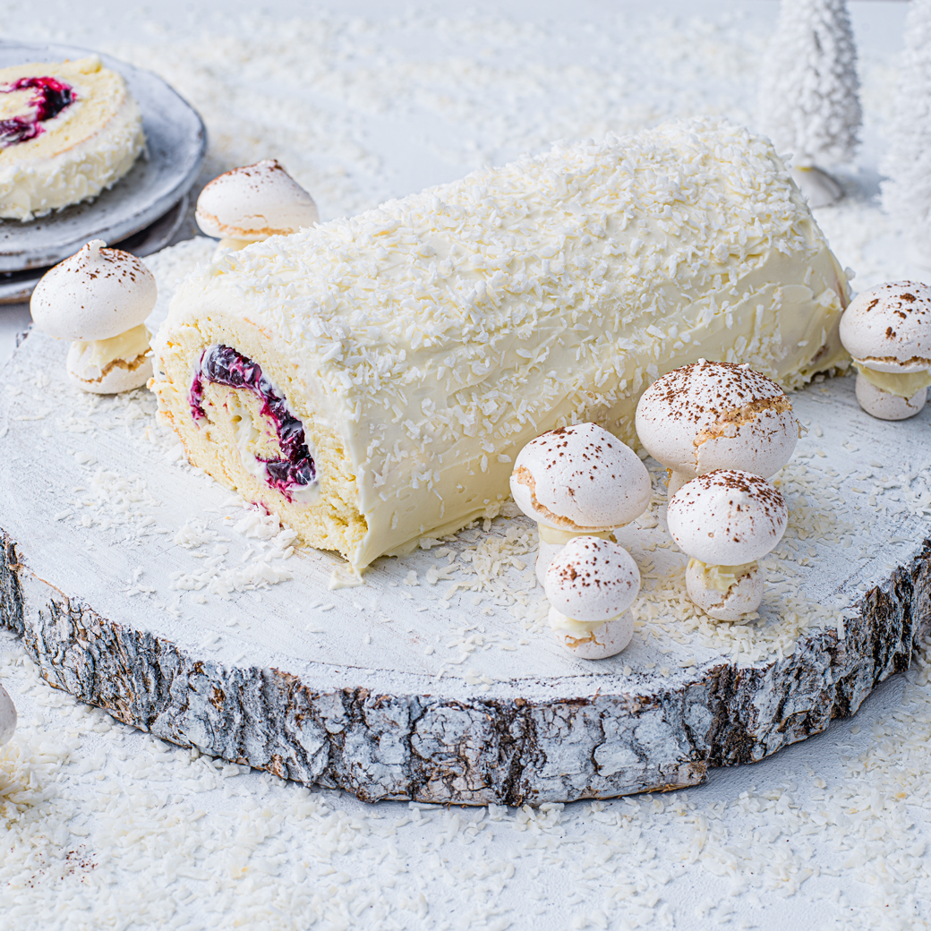 White Chocolate and Black Forest Roulade