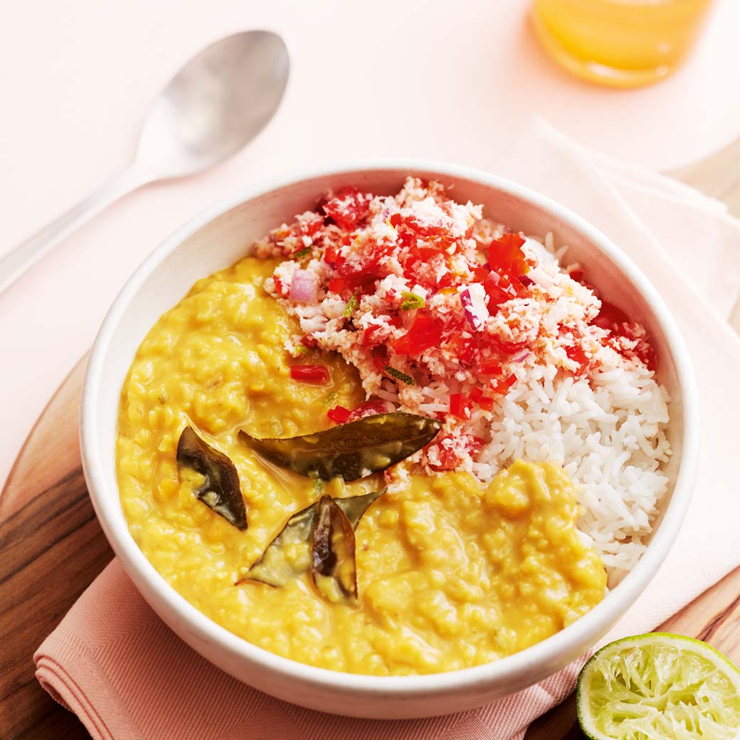 Quick Coconut Dal with Tomato Sambol