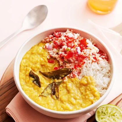 Quick Coconut Dal with Tomato Sambol