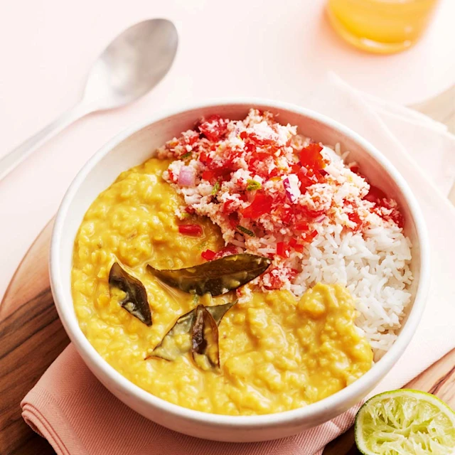Quick Coconut Dal with Tomato Sambol
