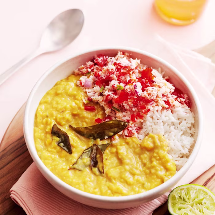 Quick Coconut Dal with Tomato Sambol