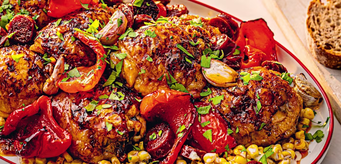 Med Veg Gratin with Falafel Crumb Crust