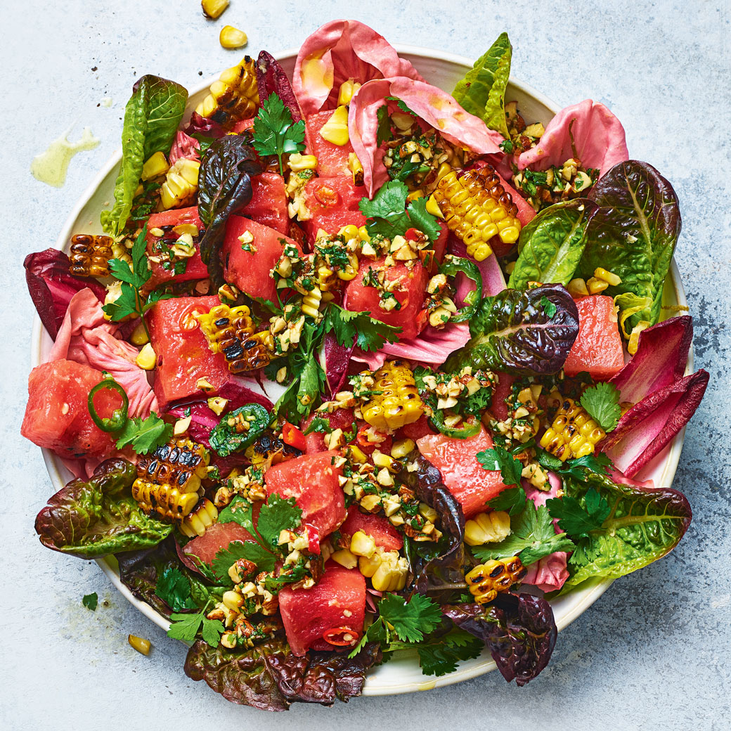 Spicy Watermelon and Charred Corn Salad with Jalapeño Salsa