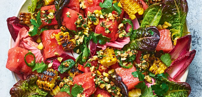 Spicy Watermelon and Charred Corn Salad with Jalapeño Salsa