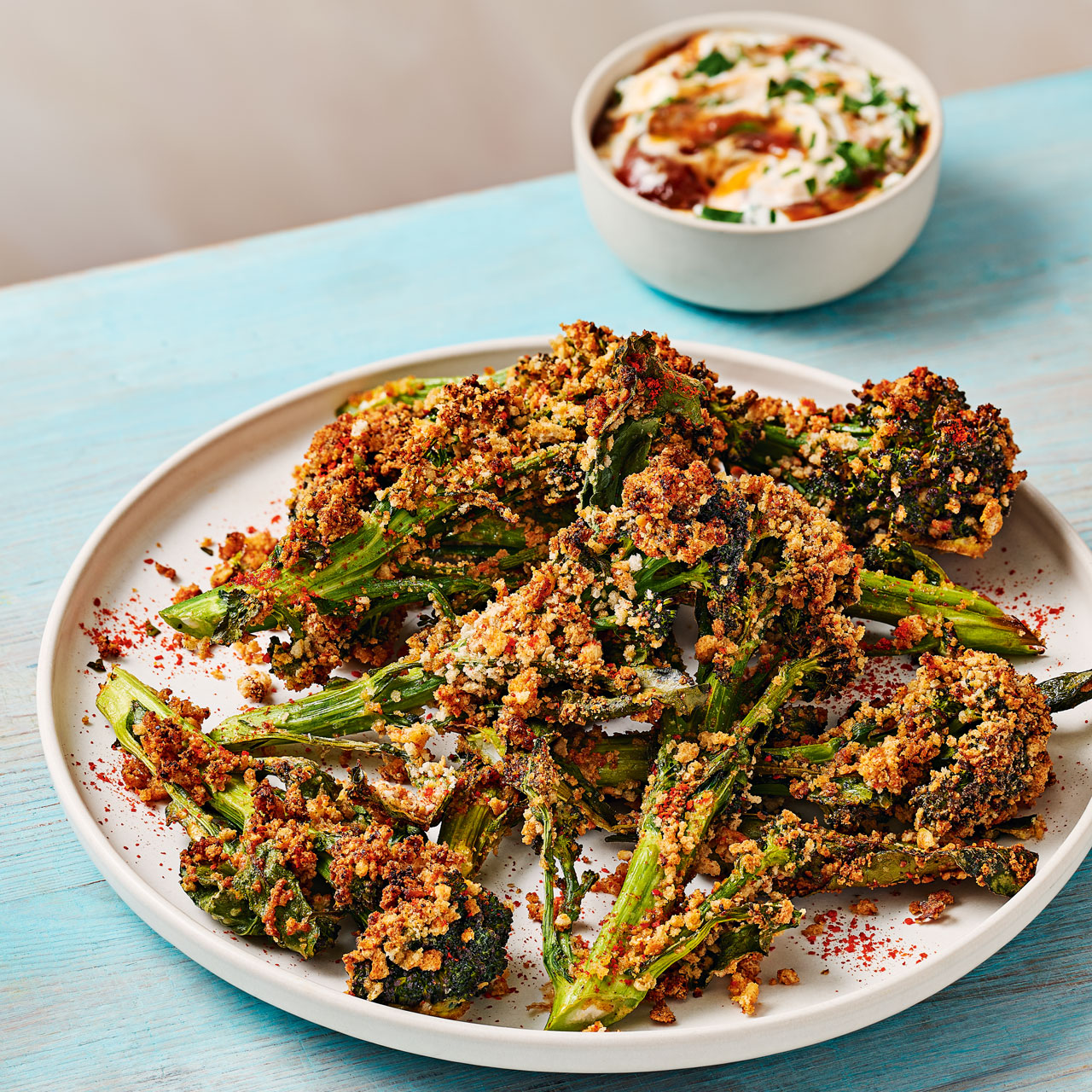 Spiced Broccoli Spears with Tamarind Yoghurt  
