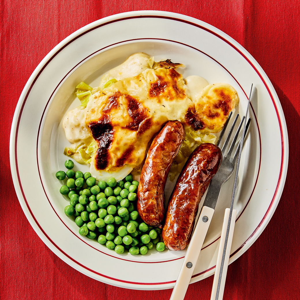Anglesey Eggs with Sausages and Peas