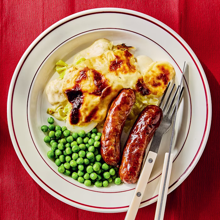 Anglesey Eggs with Sausages and Peas