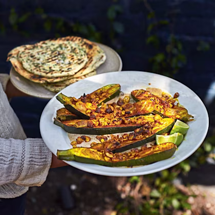 Roasted Courgette Halves with Cashews