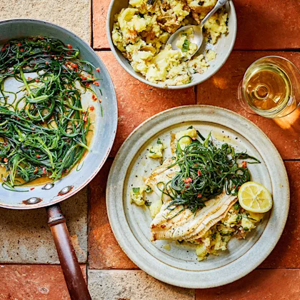 Pan-fried Plaice with Monk’s Beard and Crushed Potatoes