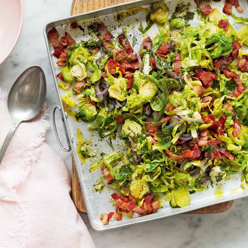 Sprouts with Leeks, Red Onion, Dill and Pancetta