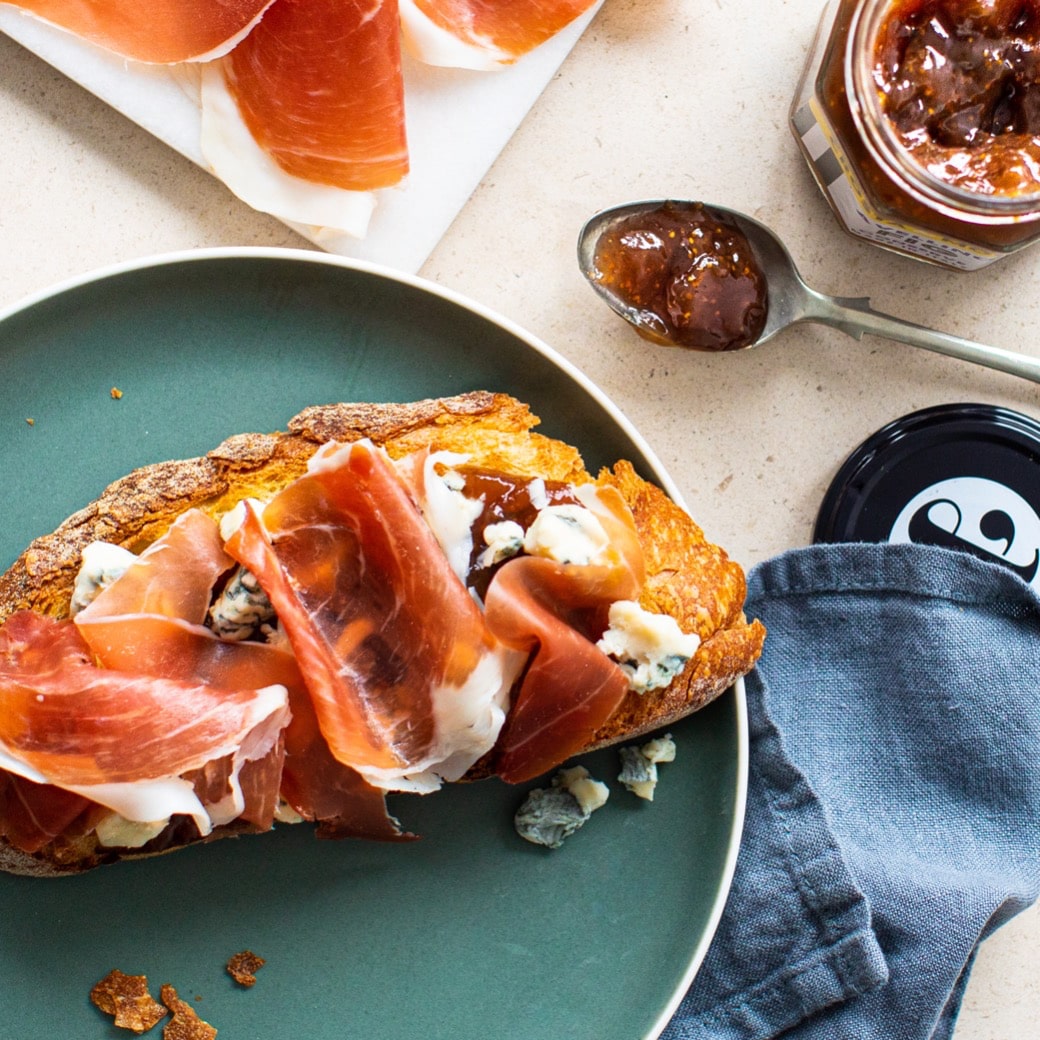 Pane Pugliese with Gorgonzola, Fig Conserve & Prosciuttto