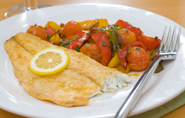 Paprika Dusted Seabass with Peppers and Tomatoes