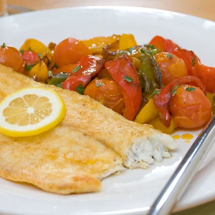 Paprika Dusted Seabass with Peppers and Tomatoes