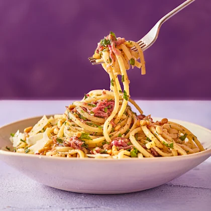 Red Onion and Pine Nut Linguine