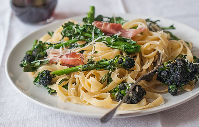 Purple Sprouting Broccoli and Speck Tagliatelle