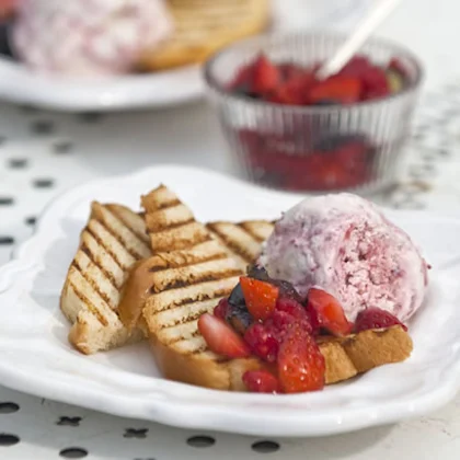Toasted Brioche with Mascarpone and Berry Ice Cream