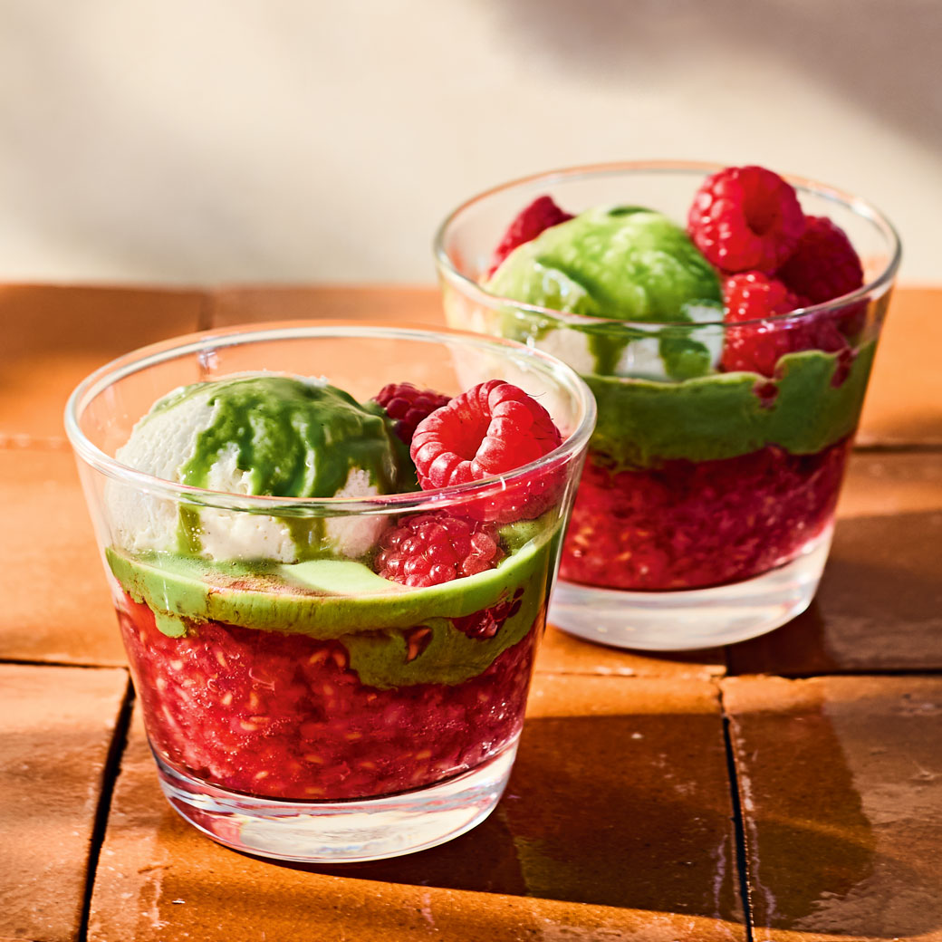 Raspberry and Matcha Affogato