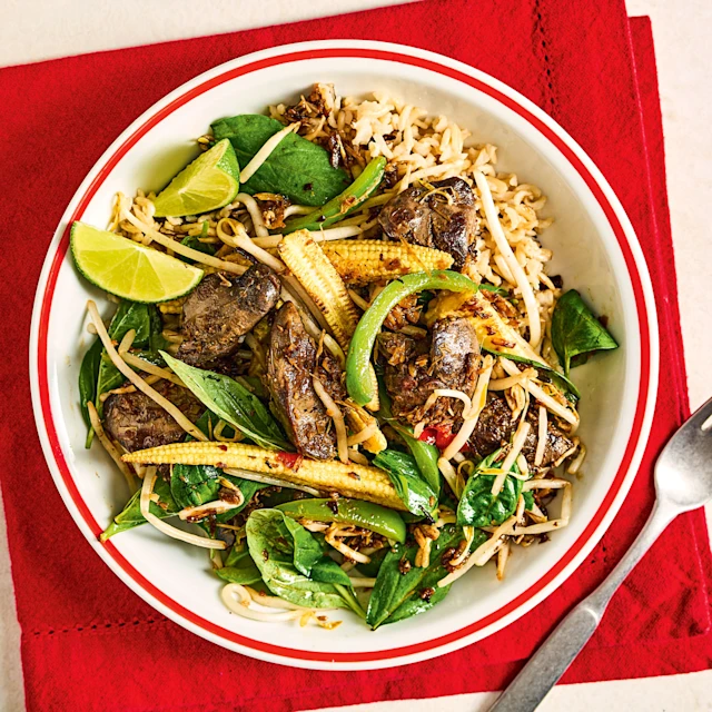 Chicken Liver Stir-fry with Lemongrass and Thai Basil