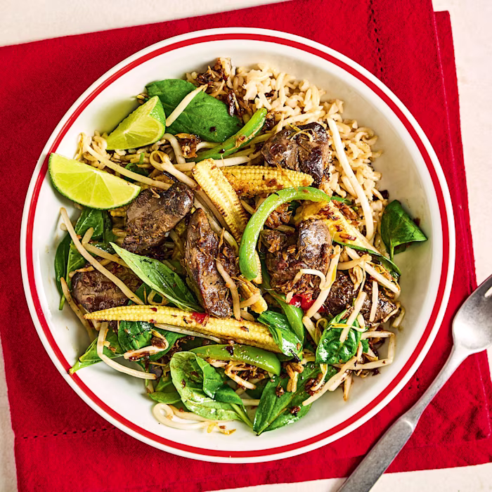Chicken Liver Stir-fry with Lemongrass and Thai Basil