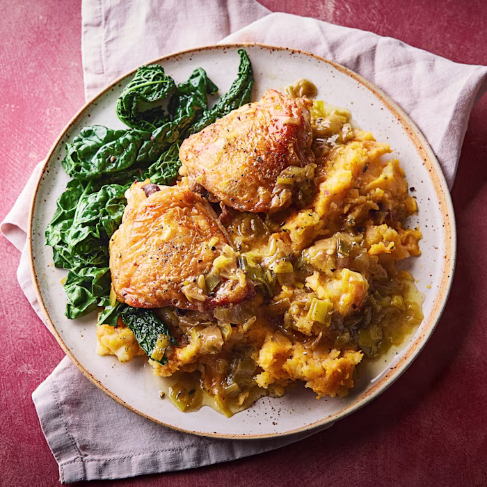 Chicken and Leek Stew with Roasted Veg Mash
