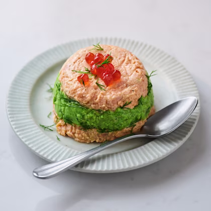 Smoked Salmon Pâté with Pea and Harissa