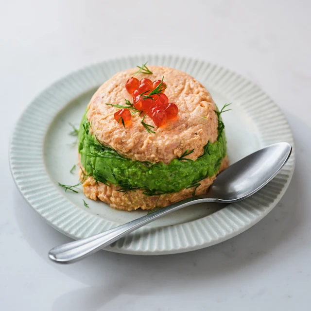 Smoked Salmon Pâté with Pea and Harissa