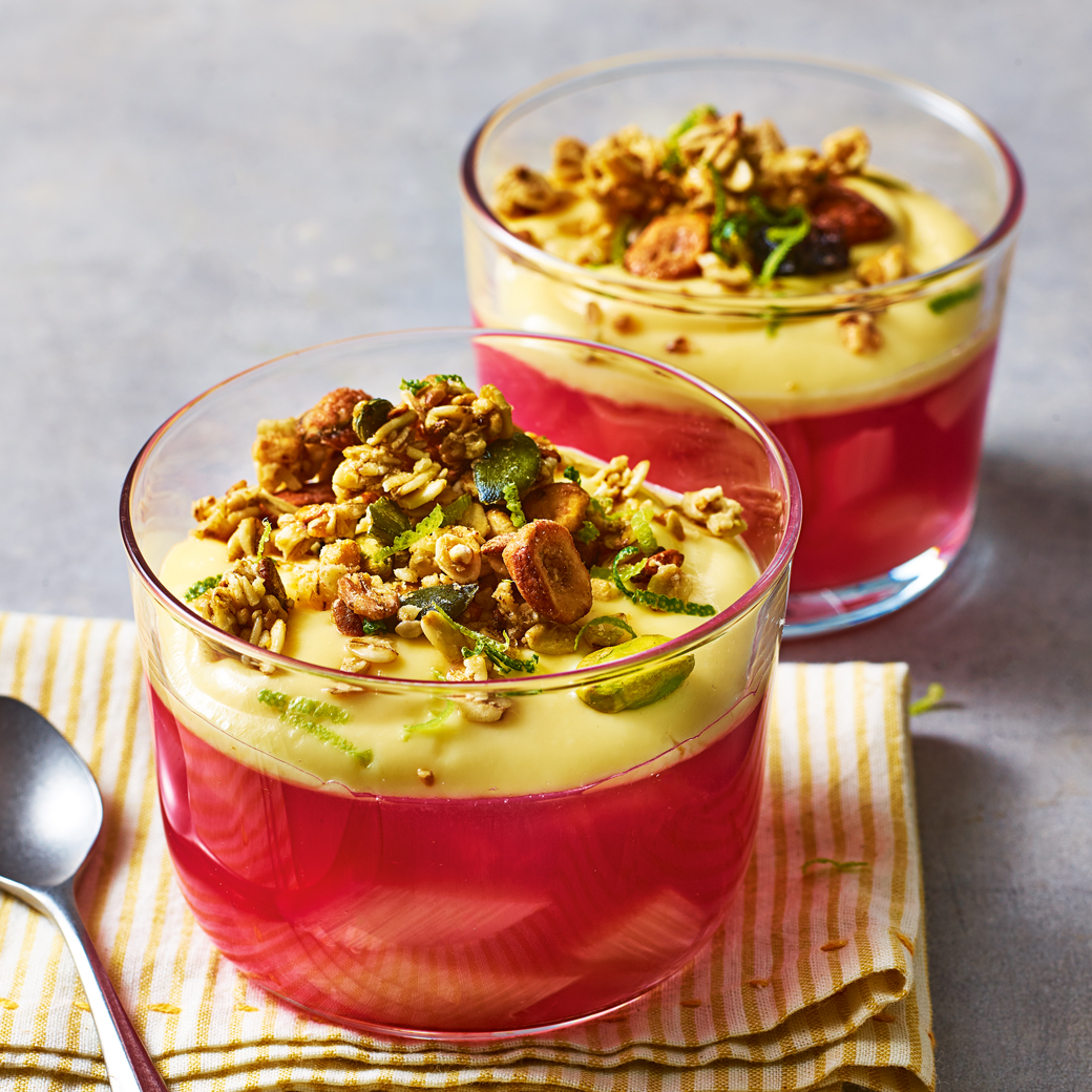 Rhubarb-rosé Jelly and Custard