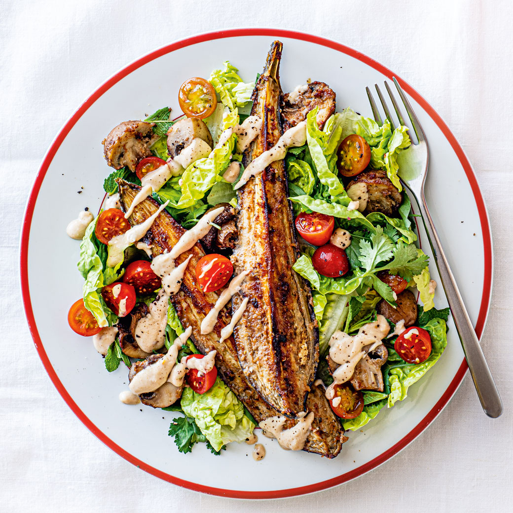 Miso, aubergine and mushroom salad