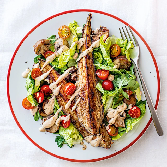 Miso, aubergine and mushroom salad