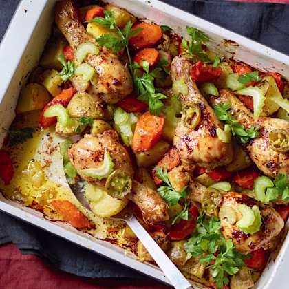 Garlicky Chicken Traybake with Pickled Celery