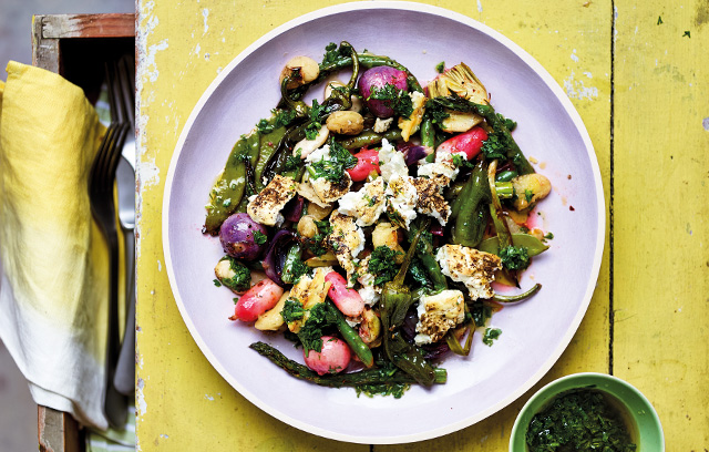 Spring Veg with Roasted Feta