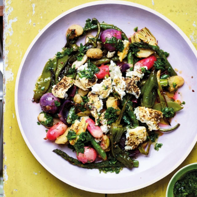 Spring Veg with Roasted Feta
